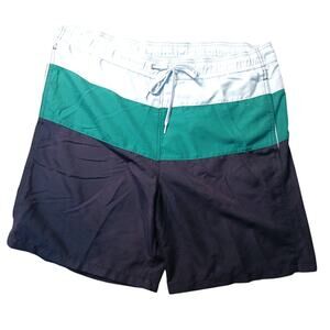 Nautical Swim Trunks Men's Sz 36 Blue Green 7" Inseam Coastal Boat Beach Vintage